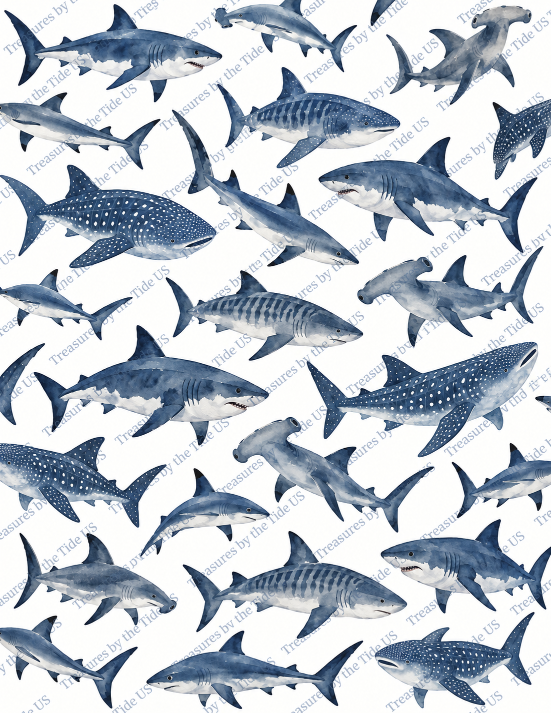 Blue Watercolor Sharks Printable Decoupage Paper