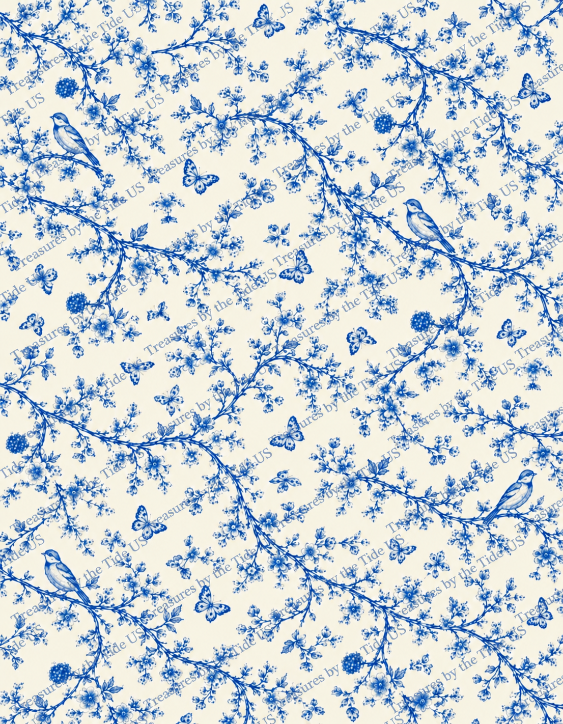 Blue Chinoiserie Birds & Butterflies Digital Paper