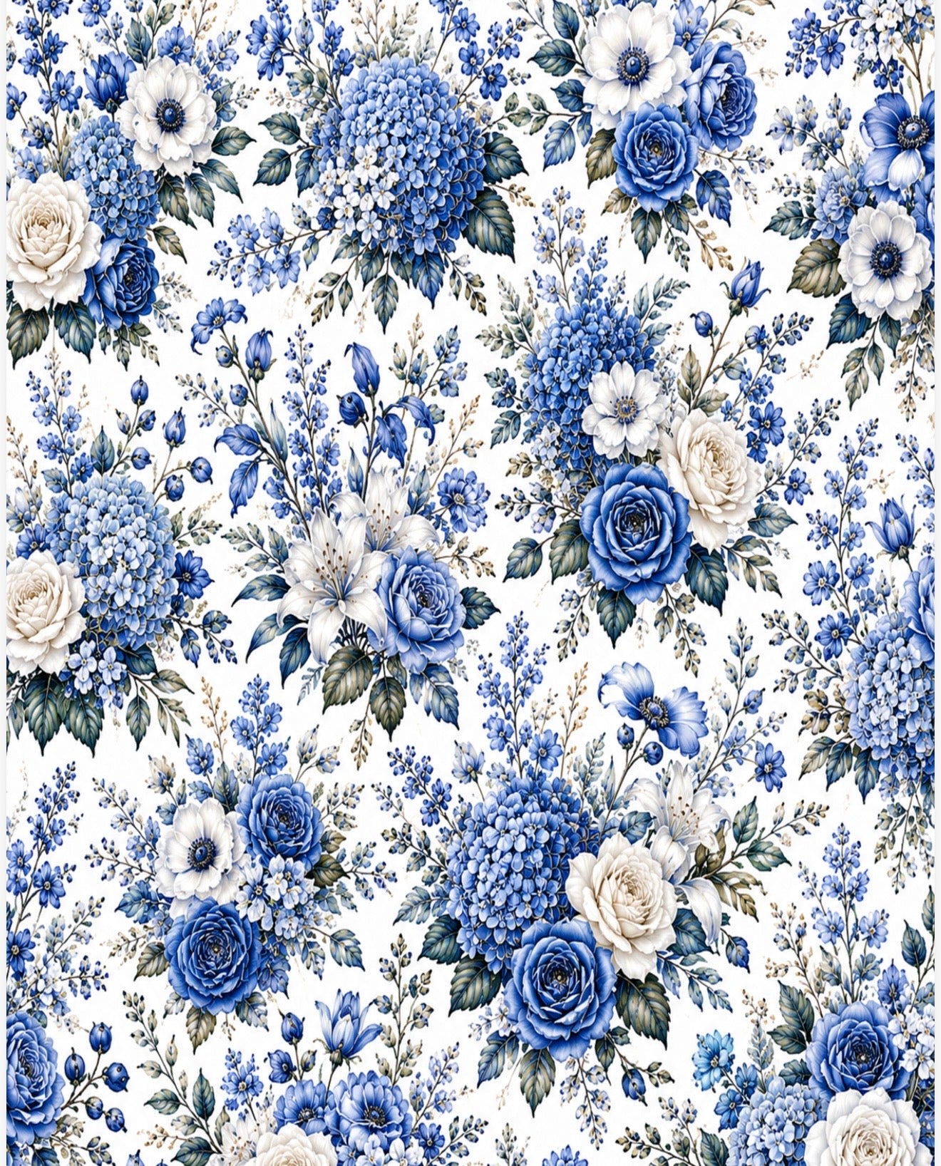 Blue Harmony Floral Decoupage Paper – Digital Download