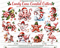 Candy Cane Coastal Critters Printable Decoupage Sheet – Original Christmas Sea Life