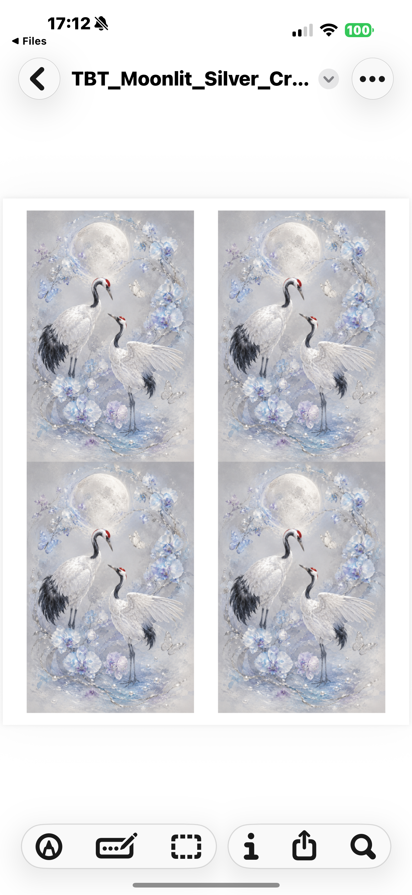 Moonlit Silver Cranes – Original Decoupage Sheet | Printable Coastal Craft Paper