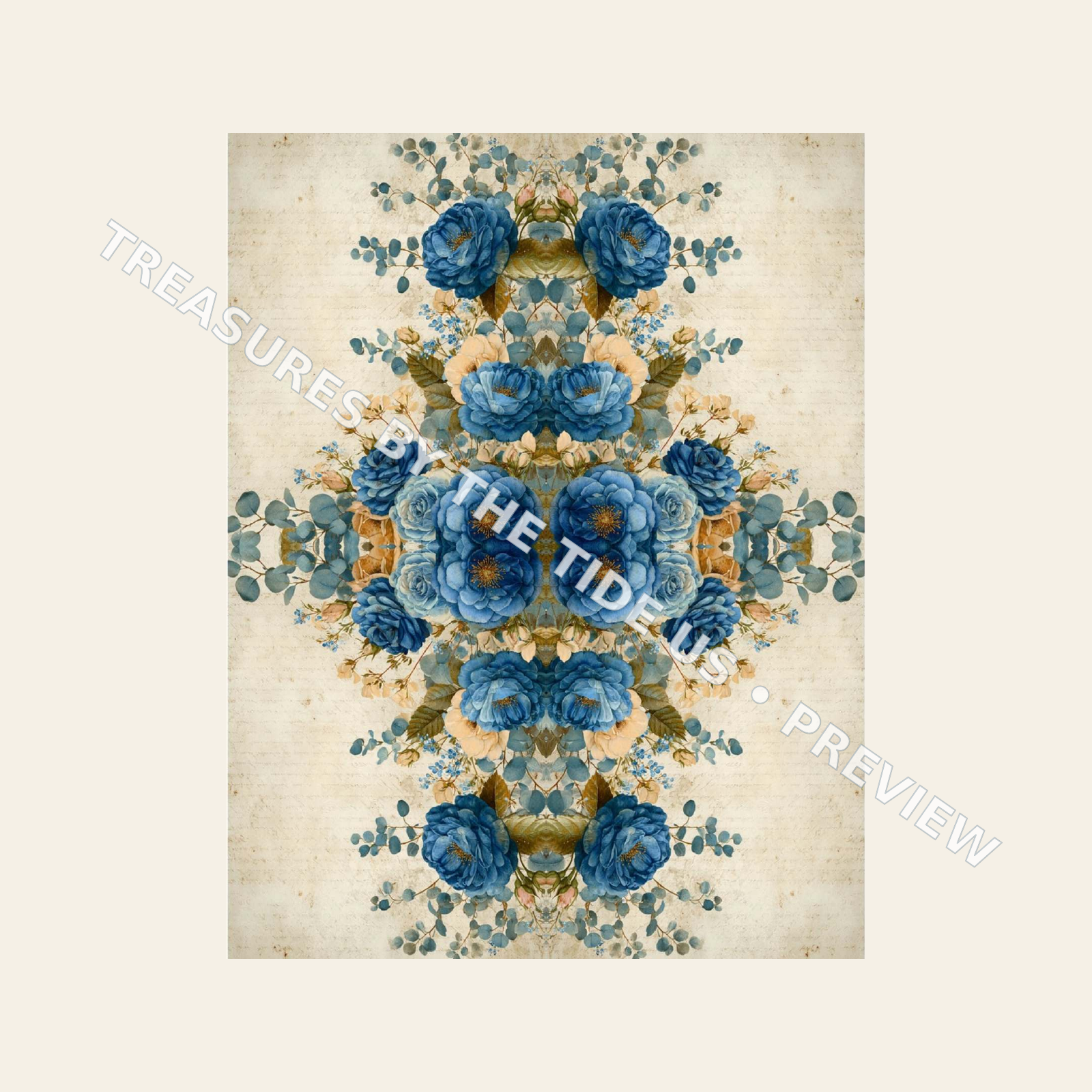 Blue Roses Decoupage Paper – Printable Digital Download