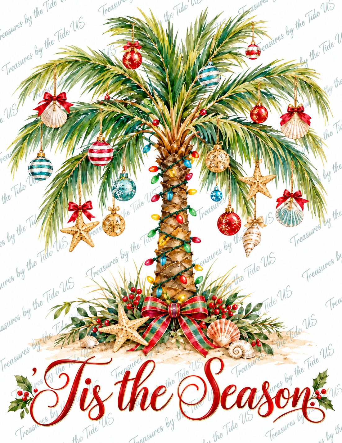 Coastal Palm Christmas – ’Tis the Season Printable Decoupage Design