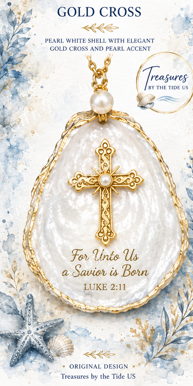 Original Gold Cross Christmas Decoupage Sheet – Luke 2:11 Oyster Shell Printable