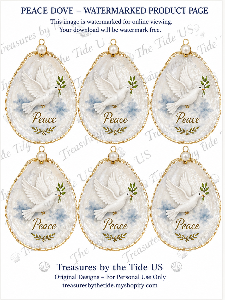 Original Peace Dove Watercolor Decoupage Sheet – Christmas Oyster Shell Printable