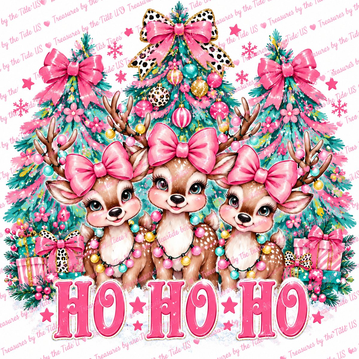 Pink Christmas Reindeer Printable | Ho Ho Ho Digital Download | Decoupage Craft Paper | Christmas Shell Art