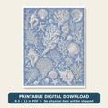 Blue Coastal Toile Shell & Coral Decoupage Paper – Printable Digital Download