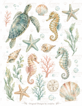 Original Coastal Sea Life Collection – Sea Turtle, Seahorses, Starfish, Shells & Coral | Printable Decoupage Art