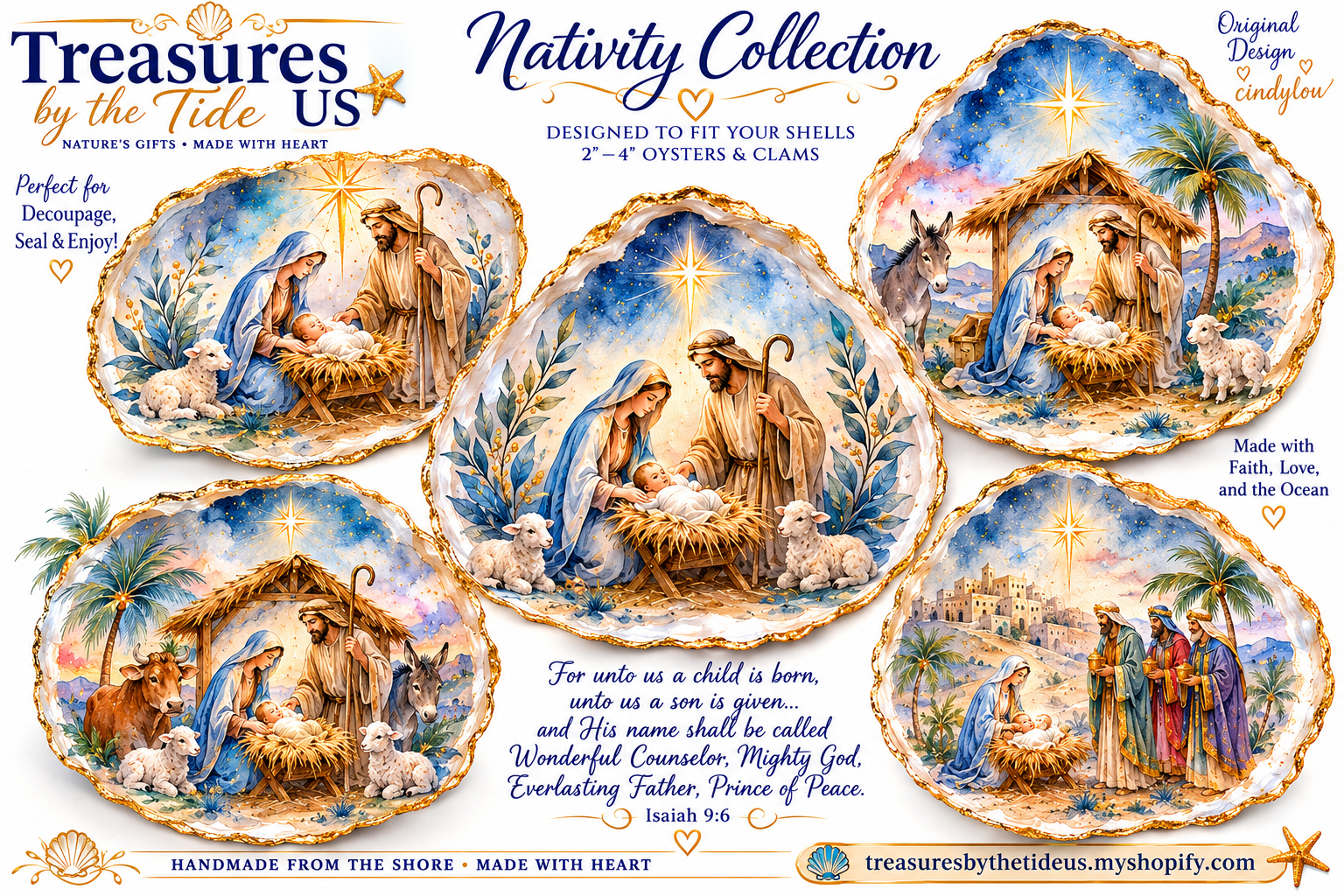 Original Watercolor Nativity Decoupage Sheet – Christmas Oyster Shell Craft Printable