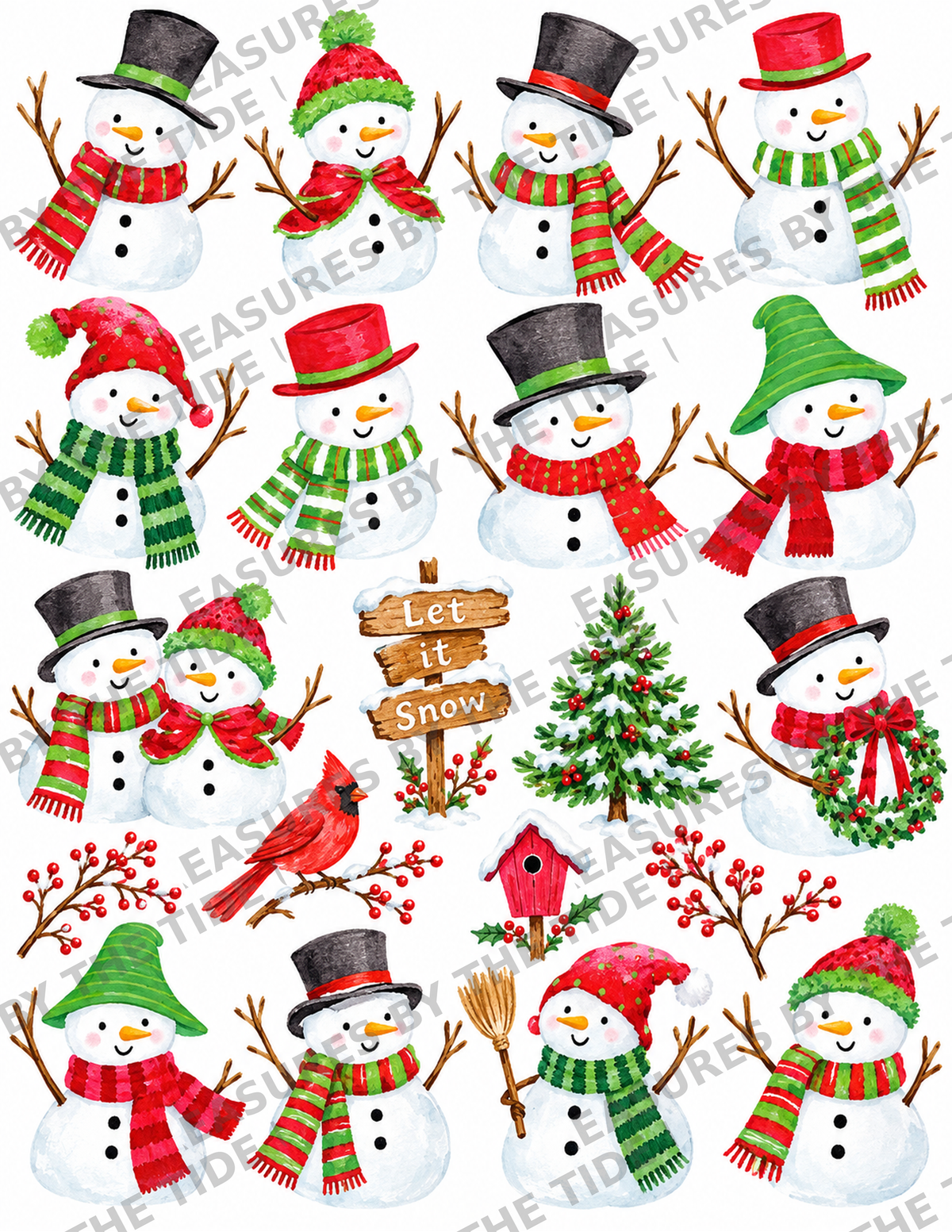 Whimsical Christmas Snowmen Printable Decoupage Sheet