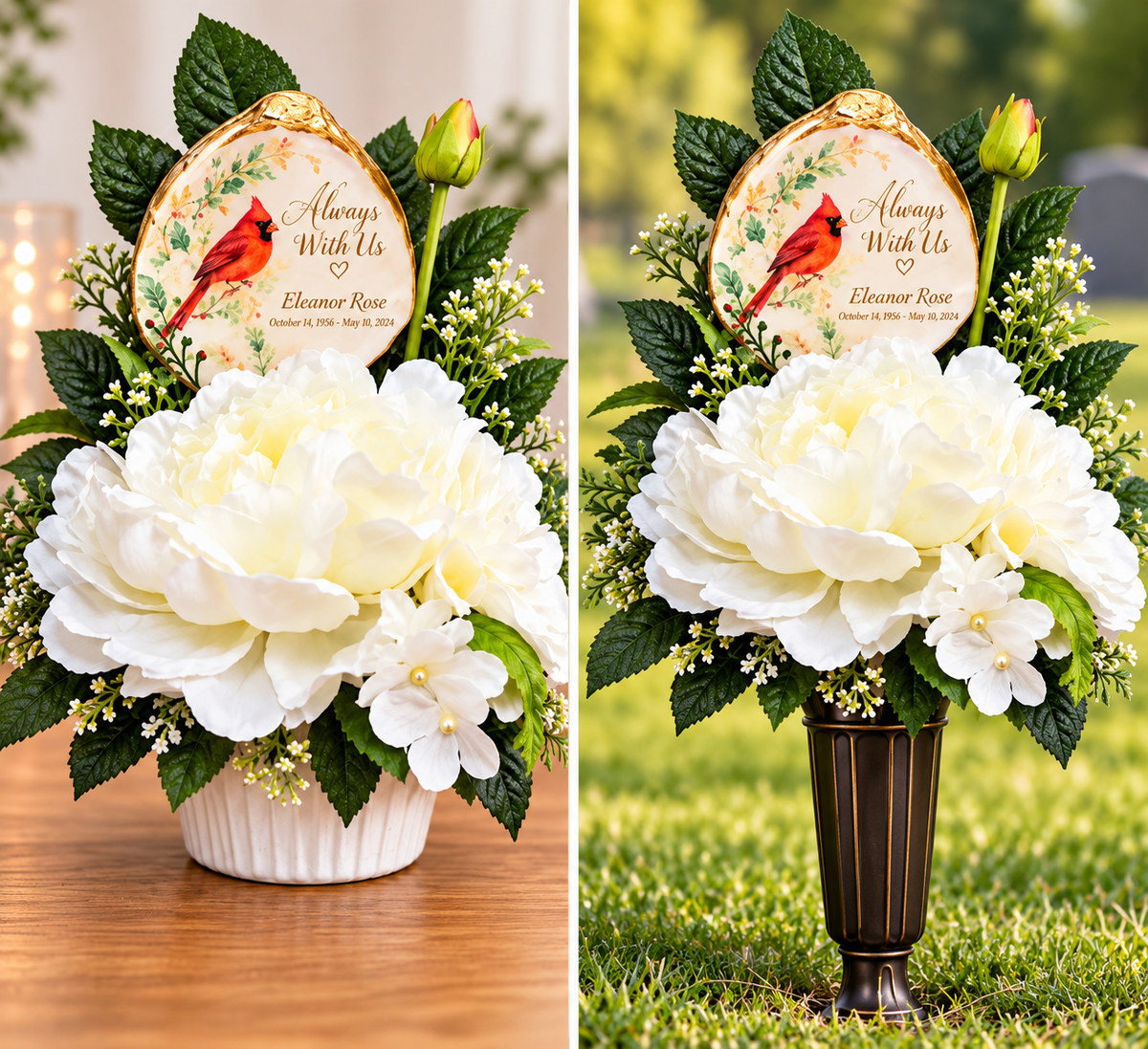 Personalized Cardinal Memorial Shell – Graveside Keepsake