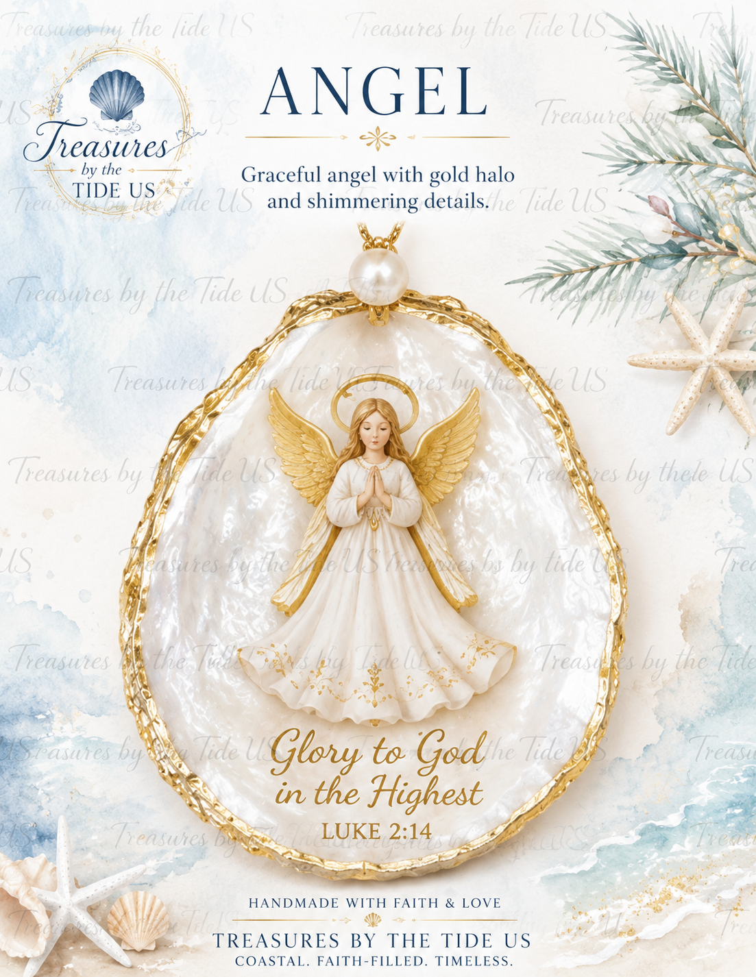 Original Glory to God Angel Decoupage Sheet – Luke 2:14 Christmas Oyster Shell Printable