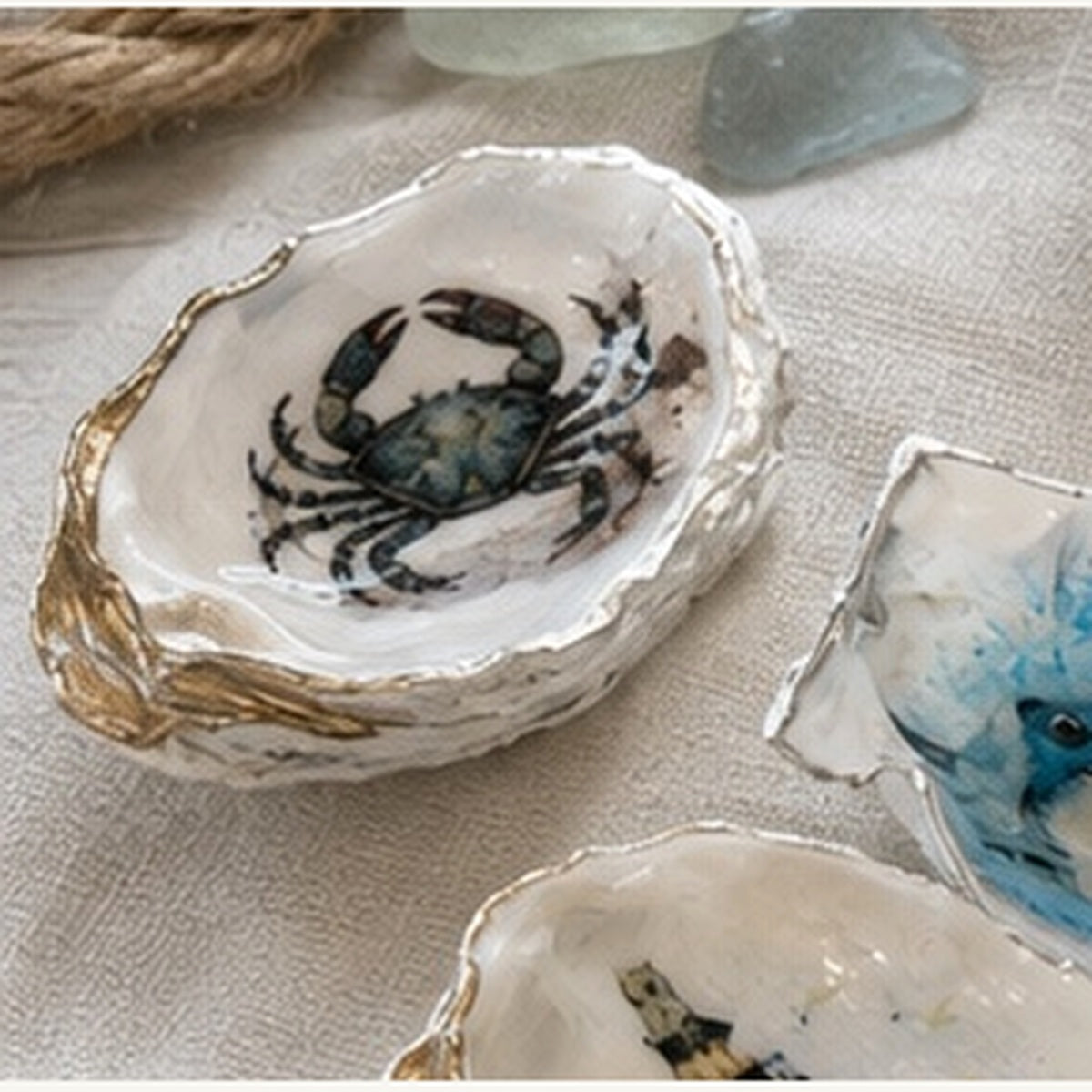 Blue Crab Oyster Shell Trinket Dish – Coastal Handmade Decor