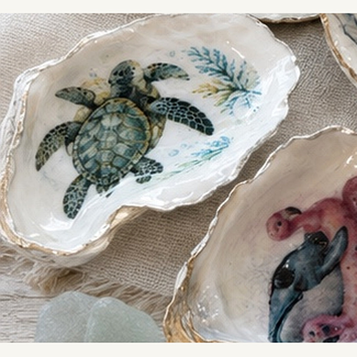 Sea Turtle Oyster Shell Trinket Dish – Coastal Handmade Decor